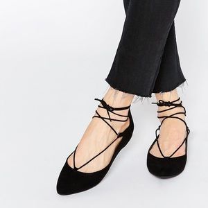 ASOS NEW LOOK BLACK TIE UP FLATS